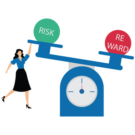 Businesswoman lifts up risk higher than reward words  Illustration