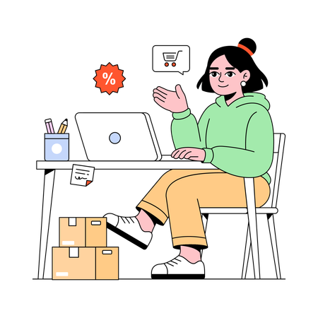 Businesswoman shows E-commerce SEO Services  Illustration
