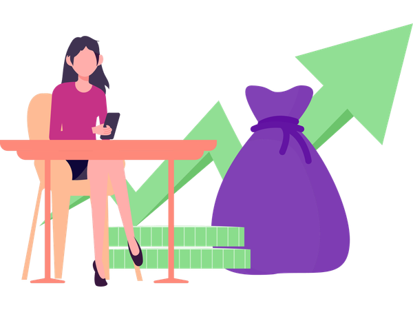 Businesswoman working on investment return  Illustration