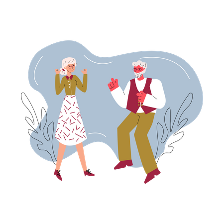 Cartoon senior couple dancing together  Illustration
