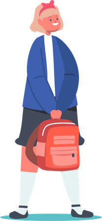 Cheerful Schoolgirl Character Holding Backapack  Illustration