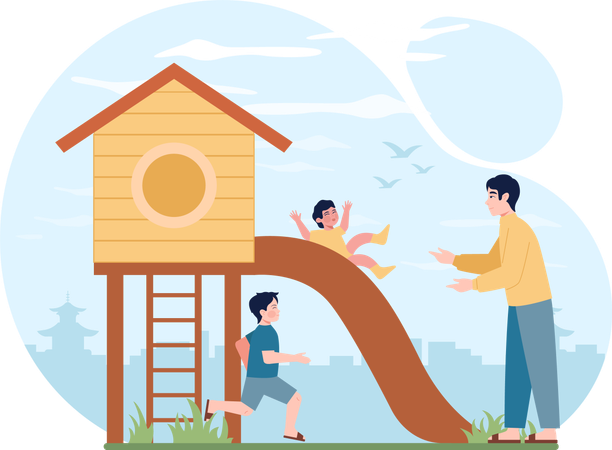 Children enjoying park slide  Illustration