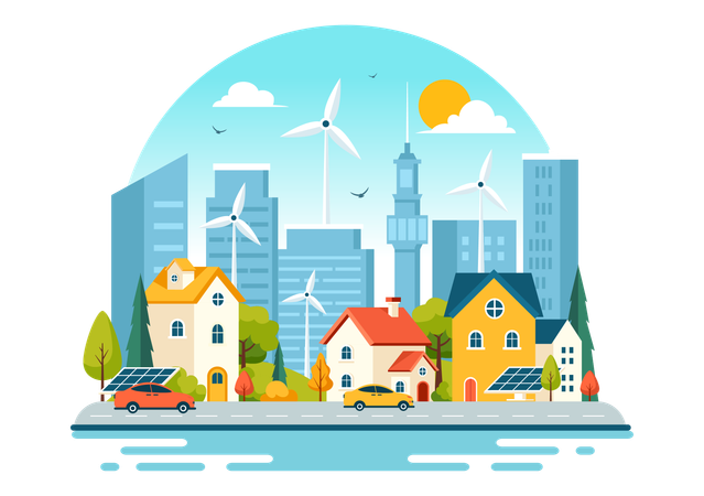 Cities using green energy  Illustration