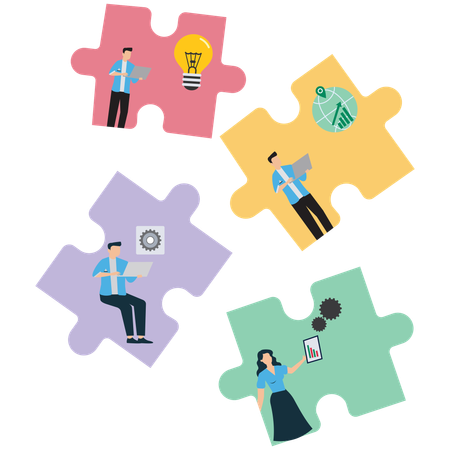 Combine puzzle pieces Meeting  Illustration