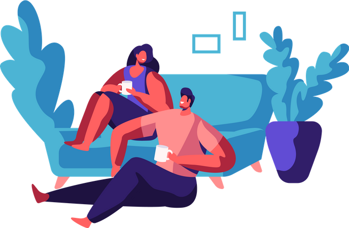 Couple Drink Coffee Together at Home  Illustration
