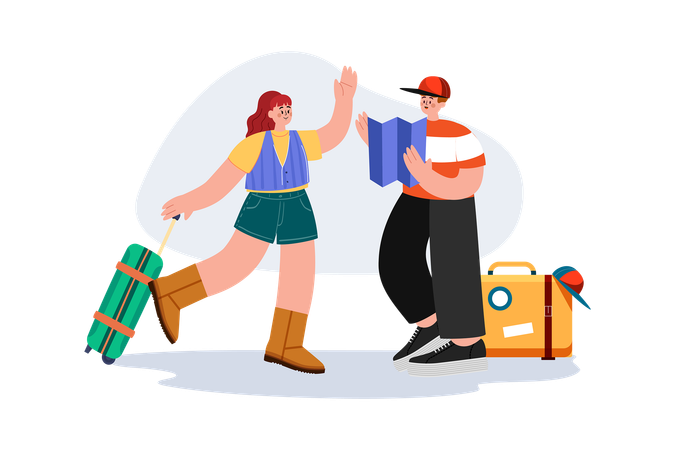 Couple finding travel location  Illustration