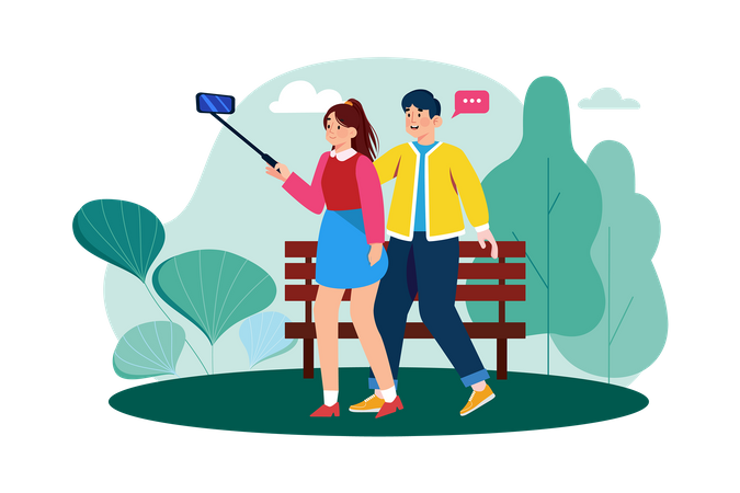 Couple snaps photos at tourist spots Illustration
