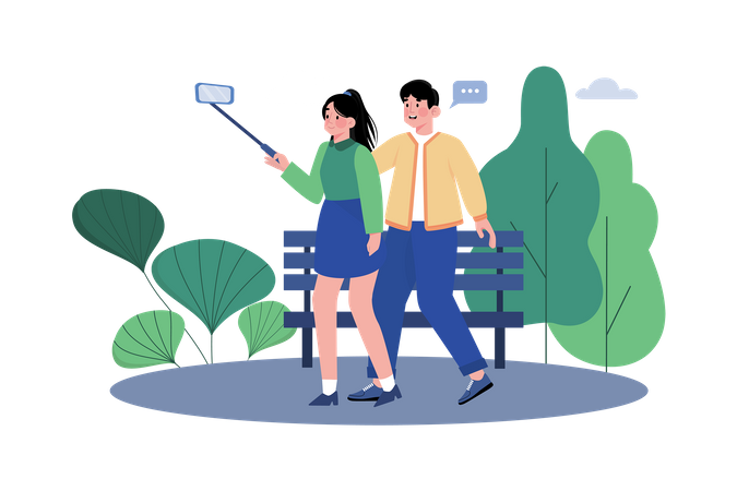 Couple snaps photos at tourist spots  Illustration