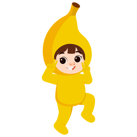Cute Kid Fruit Character  Wearing A Banana Costume  Illustration