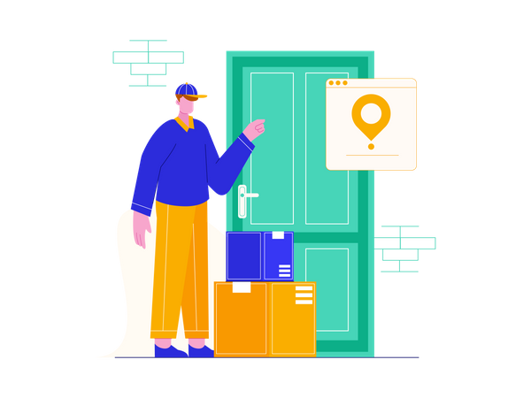 Deliver man delivering parcel at doorstep  Illustration