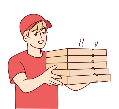 Delivery boy delivering fresh cooked pizza  Illustration