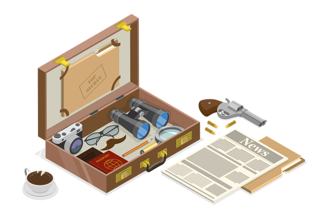 Detective Vintage Briefcase  Illustration
