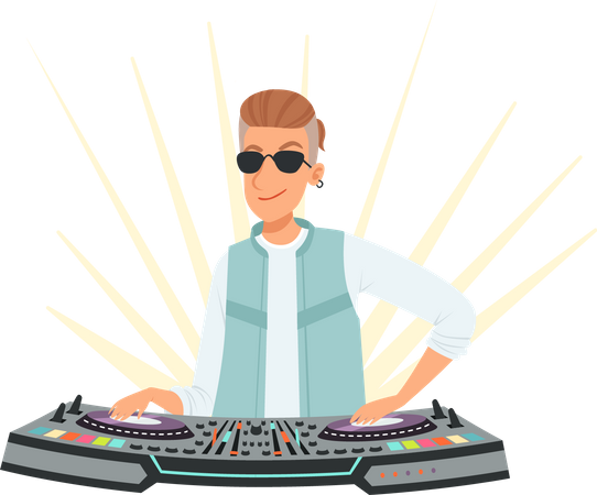 Dj Playing Music  Illustration