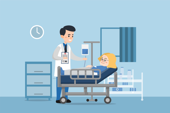 Doctor asking about health to patient in clinic  Illustration