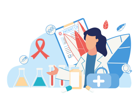 Doctor checking blood sample of breast cancer patient  Illustration