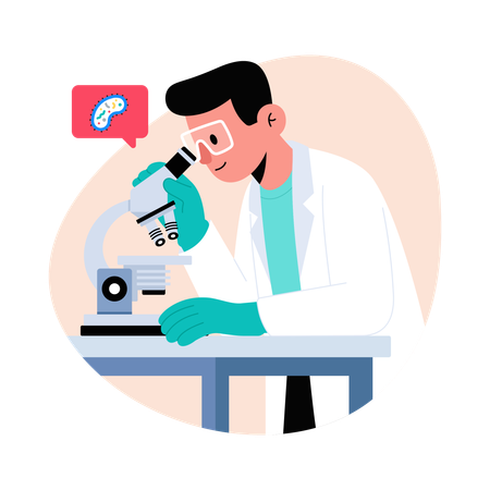 Doctor does Microscope Research  Illustration