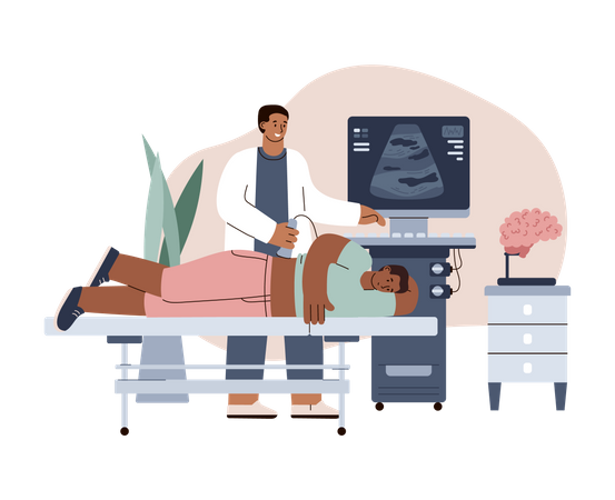 Doctor doing ultrasound diagnostic for patient  Illustration