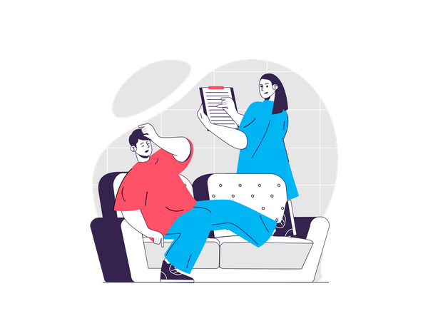 Doctor examines sick patient with disease symptoms  Illustration