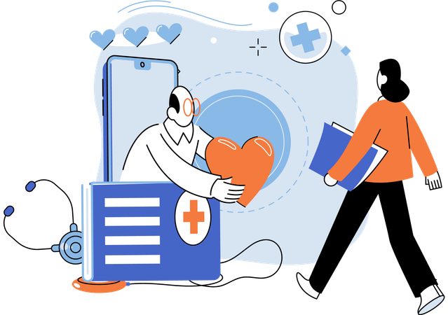 Doctor giving health policy to girl  Illustration