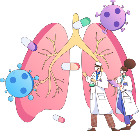 Doctor team research on corona virus and lung infection Illustration