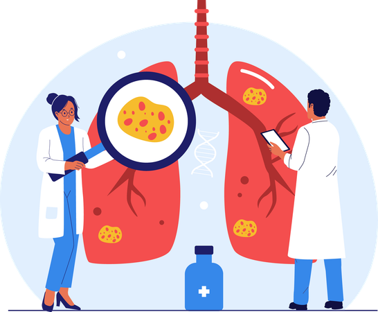 Doctors doing Lung Cancer Diagnosis and Treatment  Illustration
