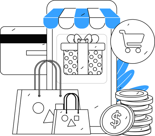 Earn gift on E-Commerce app by paying via card  Illustration
