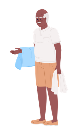 Elderly man holding freshly washed towels  Illustration