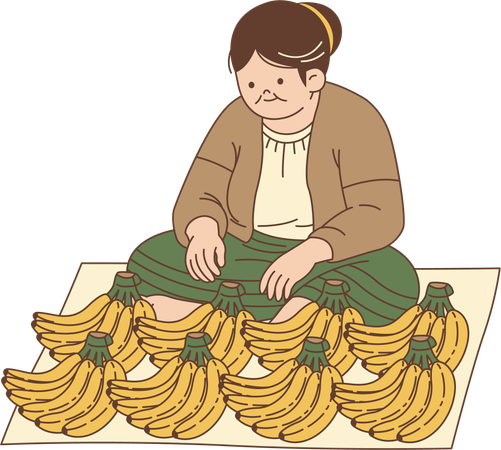 Elderly Woman Selling Fresh Bananas at Local Market  Illustration