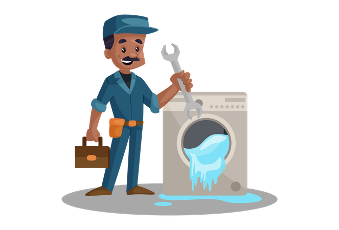 Electrician Repairing Washing Machine  Illustration