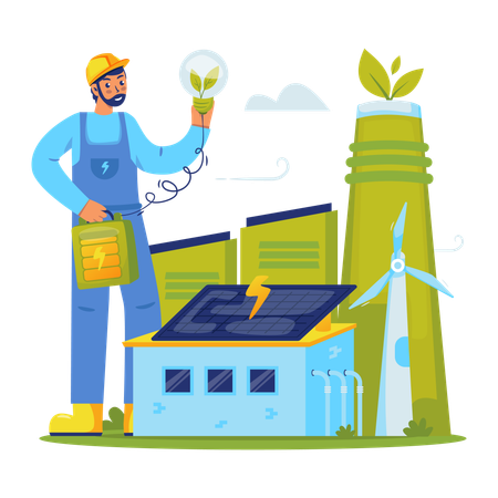 Electrician using Renewable green energy  Illustration