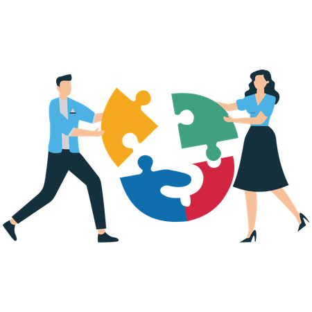 Employees Combine puzzle pieces  Illustration