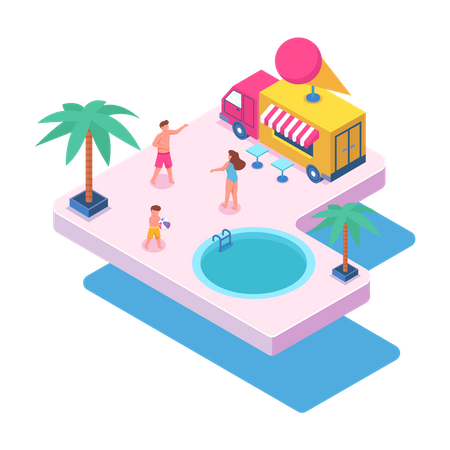 Family enjoying summer vacation  Illustration