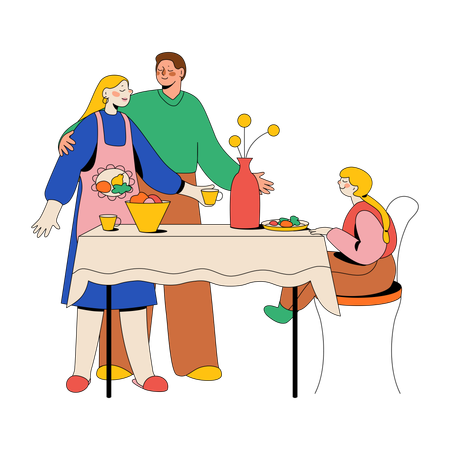 Family Enjoys A Delicious Breakfast Illustration