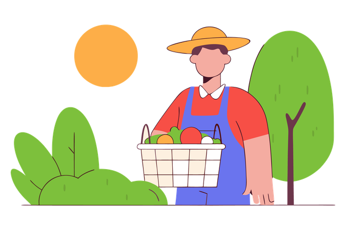 Farmer with basket of vegetable  Illustration