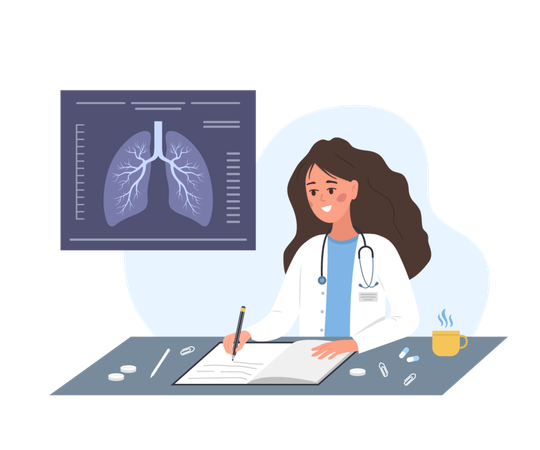 Female doctor check lungs X Ray  Illustration