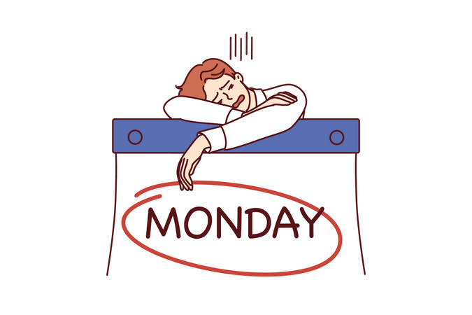 Female employee feeling sad for monday Illustration