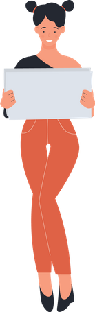 Female student holding blank board  Illustration