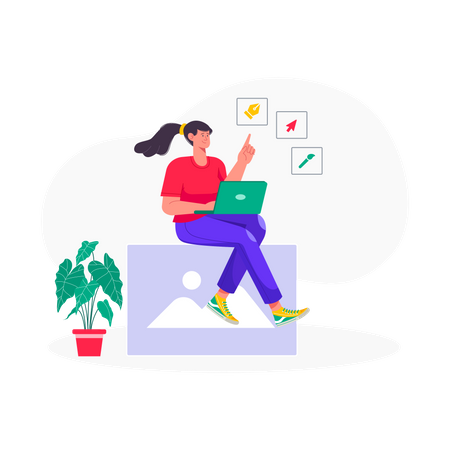 Female Visual Designer using design tools  Illustration