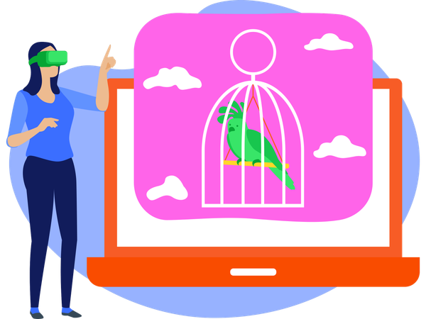 Female Watching Birds With Vr Technology  Illustration