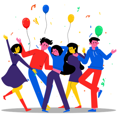 Friends celebrating new year together Illustration