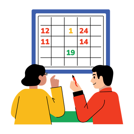 Girl and boy doing group study  Illustration