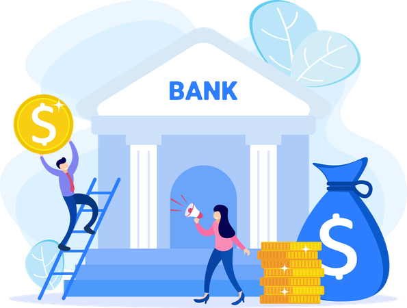 Girl and man doing bank investment  Illustration