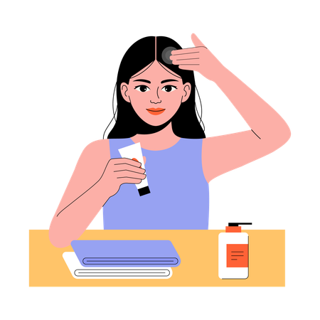 Girl Applying Hair Oil With Fingers Illustration