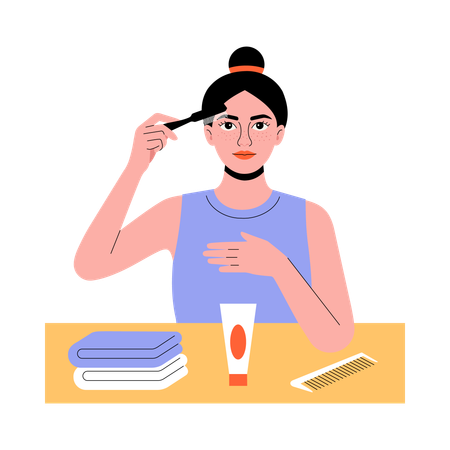Girl Brushing Eyebrows  Illustration