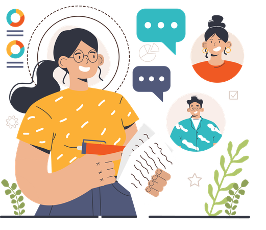 Girl doing employee analysis  Illustration