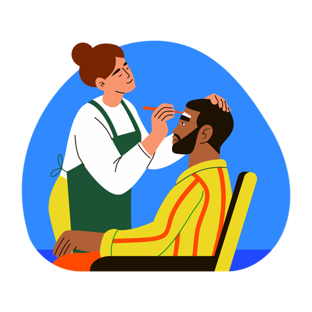 Girl doing Eyebrow shaping of man  Illustration