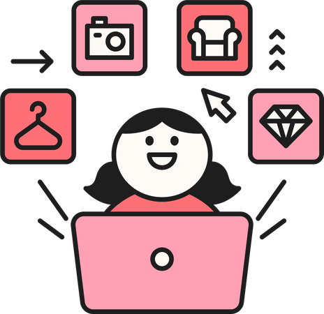 Girl doing online shopping on laptop  Illustration