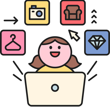 Girl doing online shopping on laptop  Illustration
