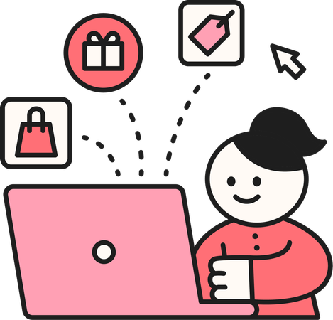 Girl doing online shopping using laptop  Illustration