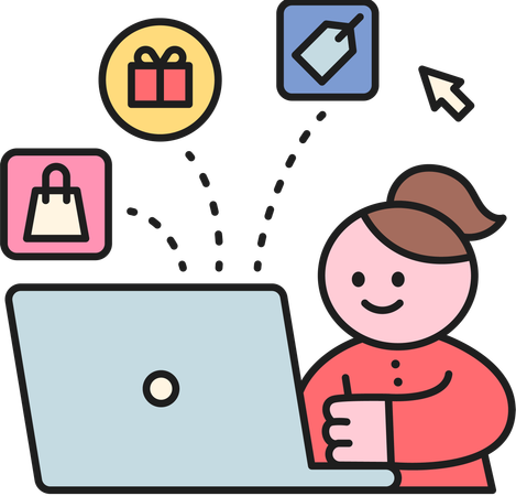 Girl doing online shopping using laptop  Illustration